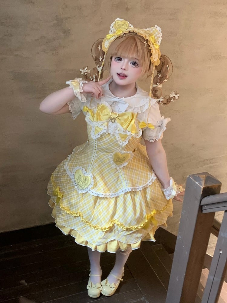 [pre-order Deadline: May 10] Blue/yellow/pink Sweetheart Lolita + Lace Ribbon Jks Dress + Bunny Ear Puff Sleeve Blouse + Bunny Ear Full Set + Cat Ear Full Set