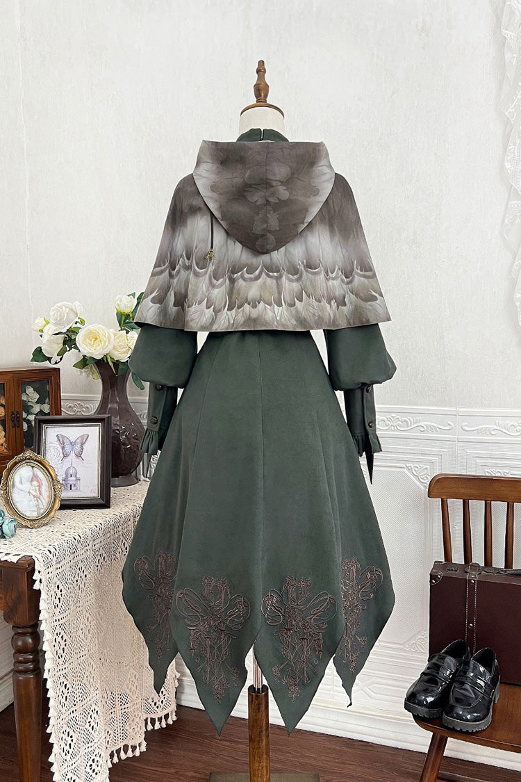 Dark Green Stand Collar Long Sleeves Ruffle Embroidery Classic Lolita Dress Set