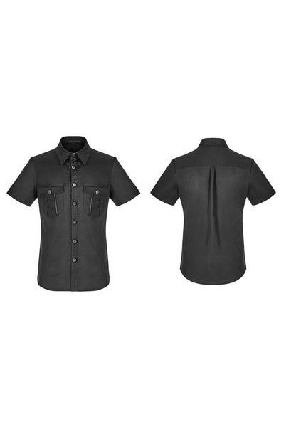 Black Lapel Collar Short Sleeves Punk Blouse