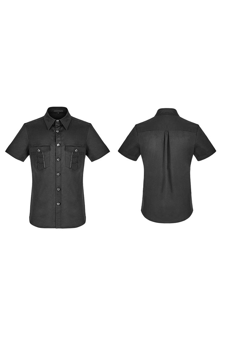 Black Lapel Collar Short Sleeves Punk Blouse
