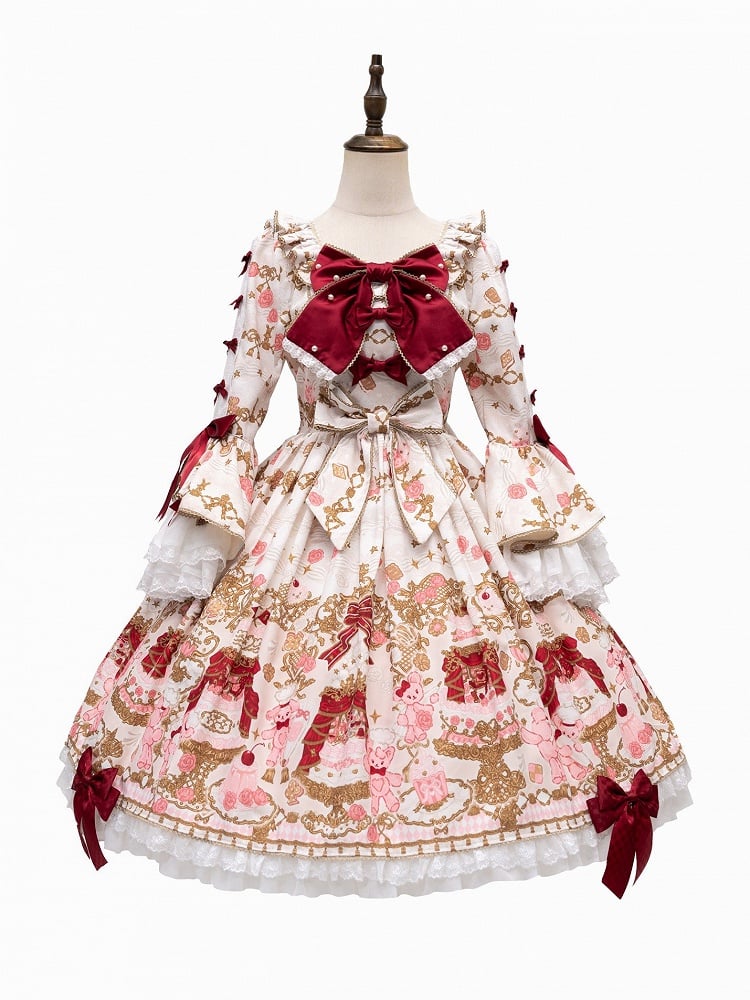 [pre-order Deadline: April 26] Retro Romance Sweet Lolita Ribbon Cake Print Princess Sleeve Dress