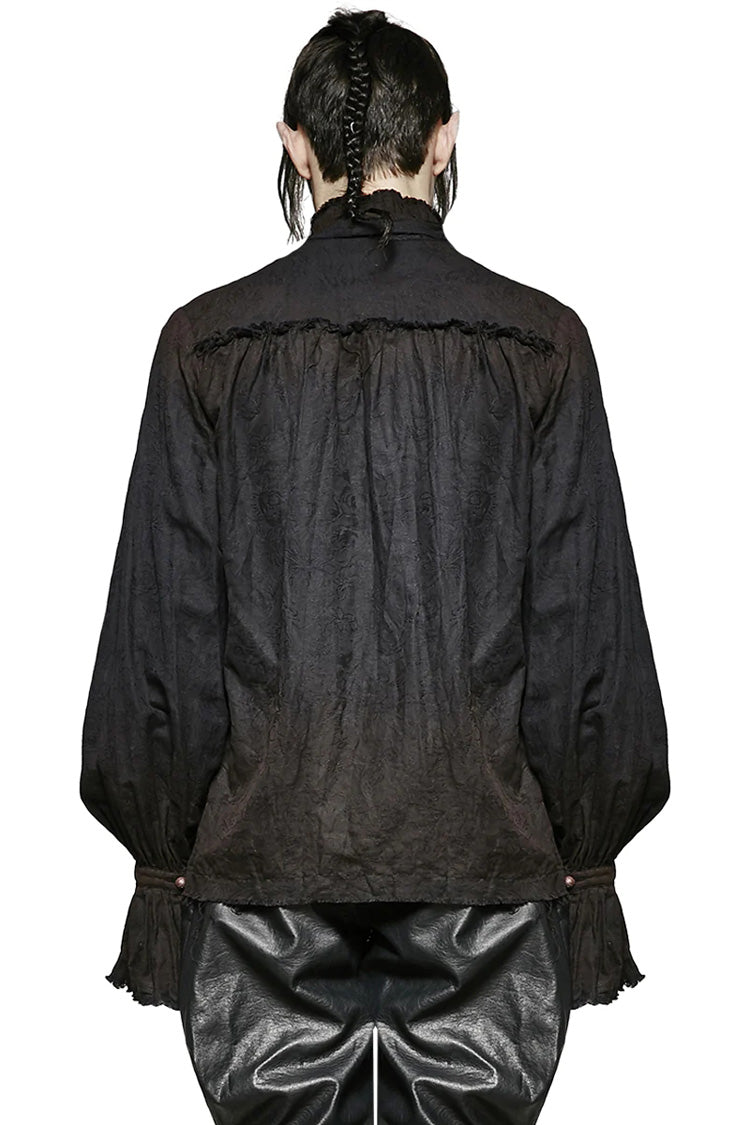 Black Long Lantern Sleeves Retro Metal Button Steampunk Tie Shirt