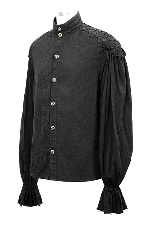 Black Straight Collar Puff Sleeve Jacquard Punk Blouse