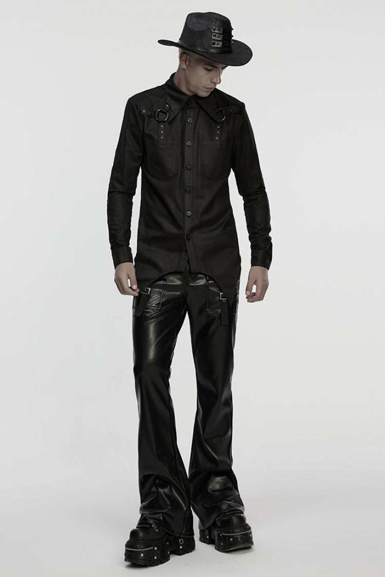 Black Bat Collar Long Sleeves Irregular Punk Blouse