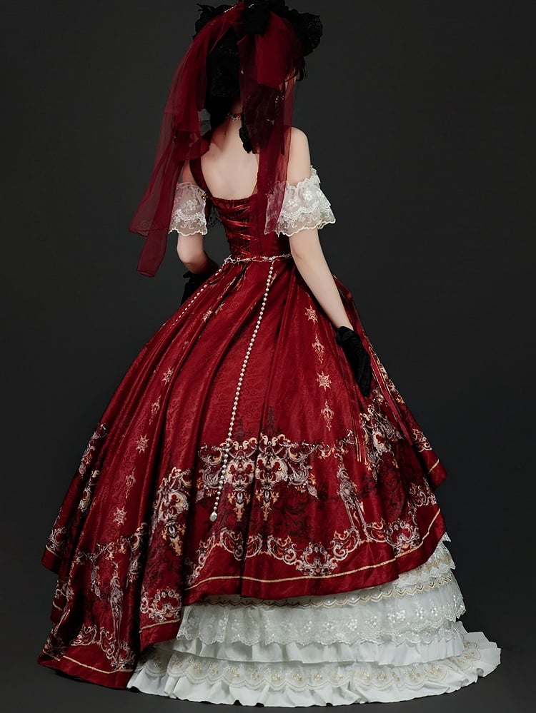 [pre-order Deadline: May 3] Red White Corset Lace Ribbon Lolita Jks Princess Dress + Complete Set
