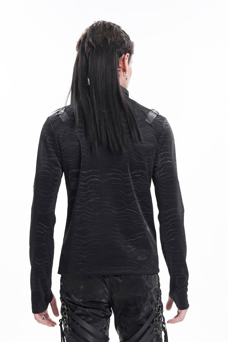 Black Chain Rings Stand Collar Long Sleeves Gothic T-shirt