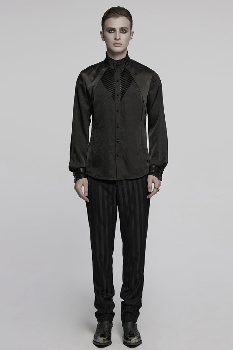 Black Stand Collar Long Sleeves Ruffle Pleated Gothic Blouse