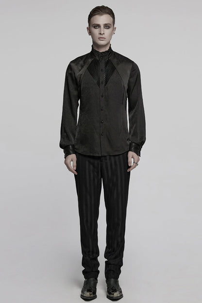Black Stand Collar Long Sleeves Ruffle Pleated Gothic Blouse