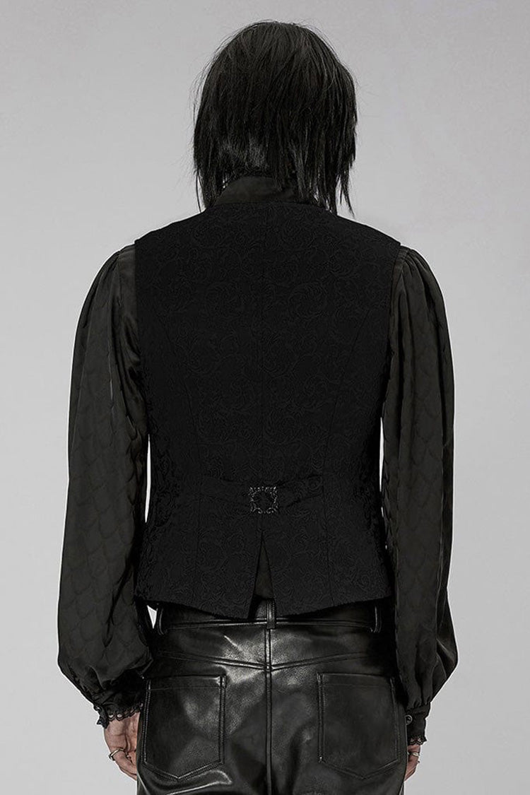 Black Punk V Neck Asymmetrical Relief Sculpture Jacquard Double Row Hand Seam Button Vest