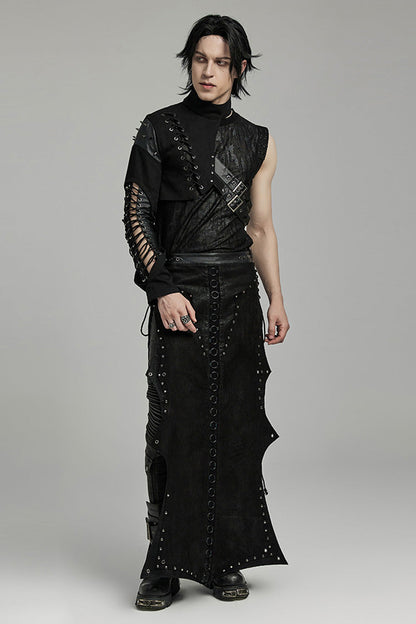 Black Stand Collar Asymmetric Rivet Buckle Punk Faux Leather Harness
