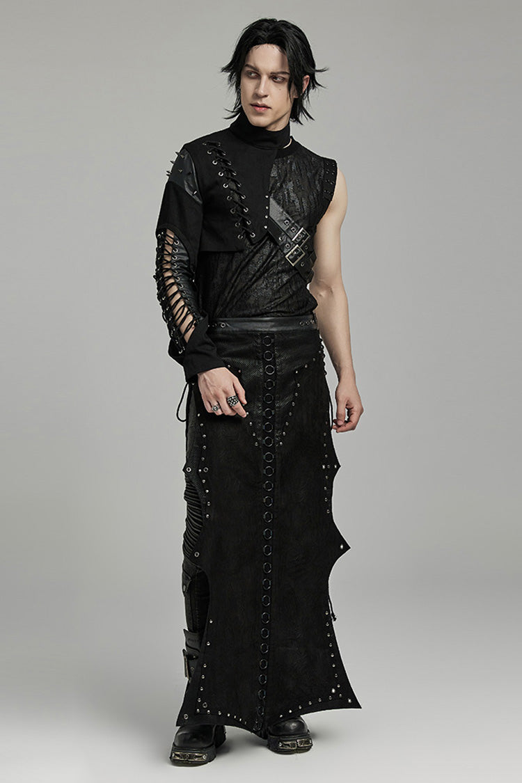 Black Stand Collar Asymmetric Rivet Buckle Punk Faux Leather Harness