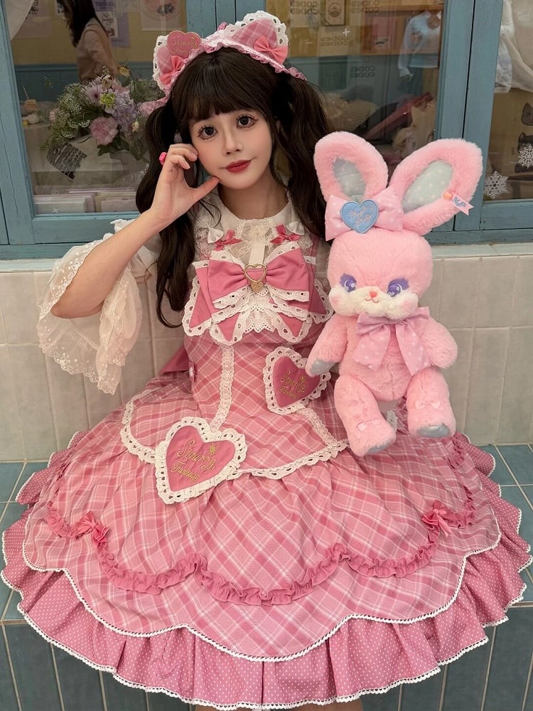 [pre-order Deadline: May 10] Blue/yellow/pink Sweetheart Lolita + Lace Ribbon Jks Dress + Bunny Ear Puff Sleeve Blouse + Bunny Ear Full Set + Cat Ear Full Set