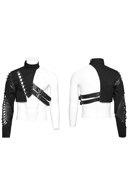 Black Stand Collar Asymmetric Rivet Buckle Punk Faux Leather Harness