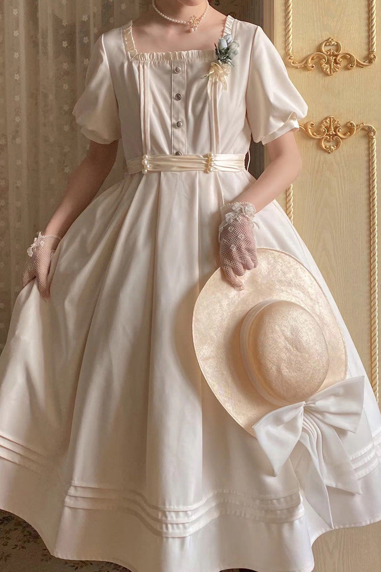 Apricot [random Thoughts] Square Collar Short Sleeves Ruffle Classic Lolita Dress