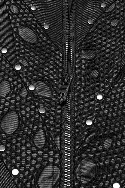 Black Stand Collar Stitching Mesh Punk Vest