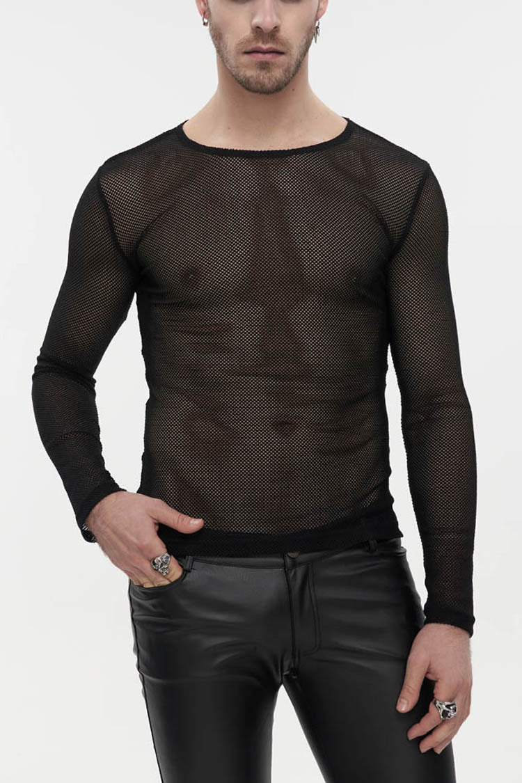 Black Gothic Elasticity High Neck Long Sleeve Mesh Shirt