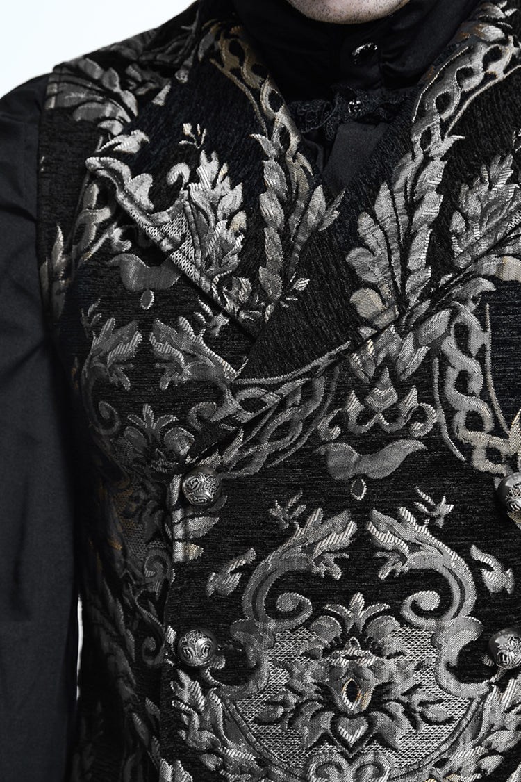 Black/silver Palace Short Big Jacquard Pattern Gothic Waistcoat