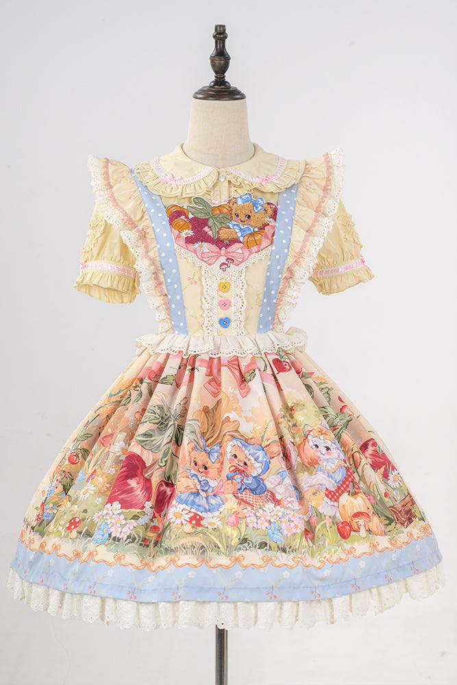 [pre-order] Carrot Print Layered Dress + Suspender Dress + Apron