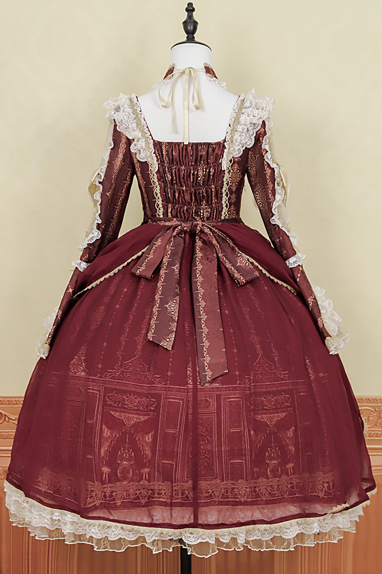 Red Baroque Palace Print Lace Classic Princess Lolita Dress