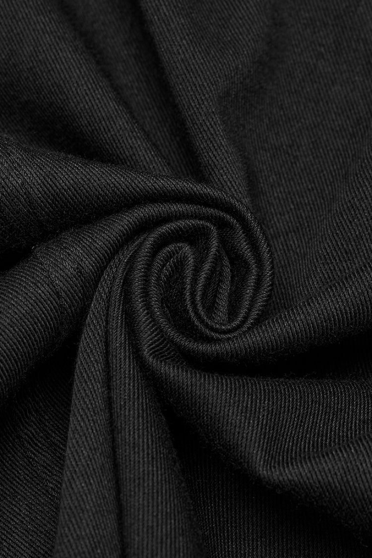 Black Round Collar Short Sleeves Pocket Denim Punk T-shirt