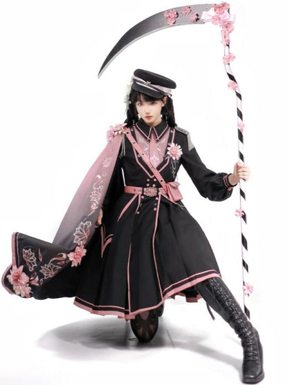 Dark Pink Military Cape Coat + Lolita Dress [pre-order]