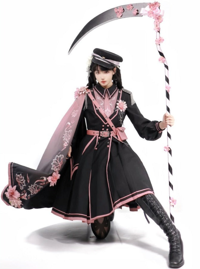 Dark Pink Military Cape Coat + Lolita Dress [pre-order]