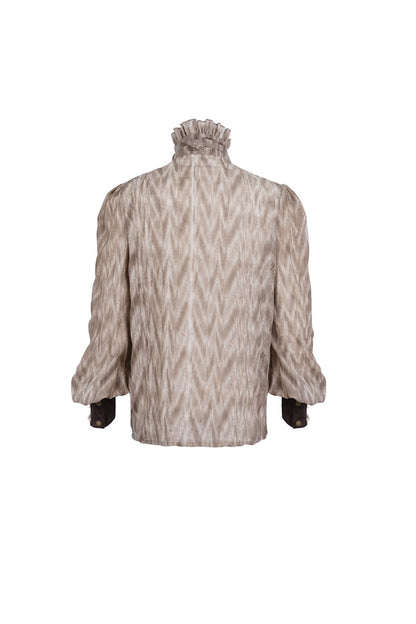 Brown Ruffle Stand Collar Print Lace-up Gothic Blouse