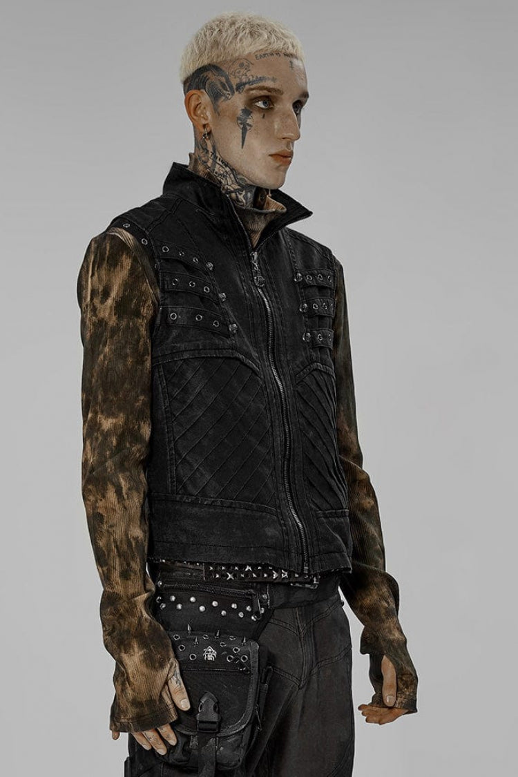 Twill Metal Skeleton Claw Zip Stand Collar Sleeveless Steampunk Vest 2 Colors