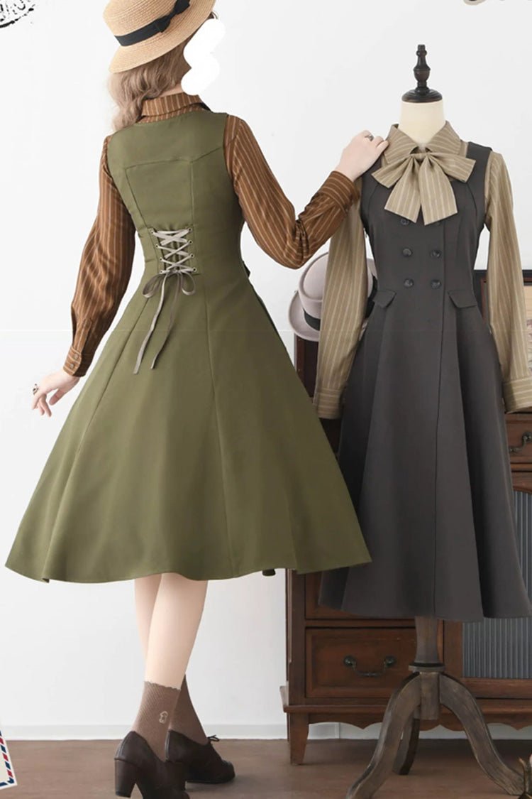 Green [misty Shirt Forest] Square Collar Sleeveless Ruffled British Style Classic Lolita Jsk Dress