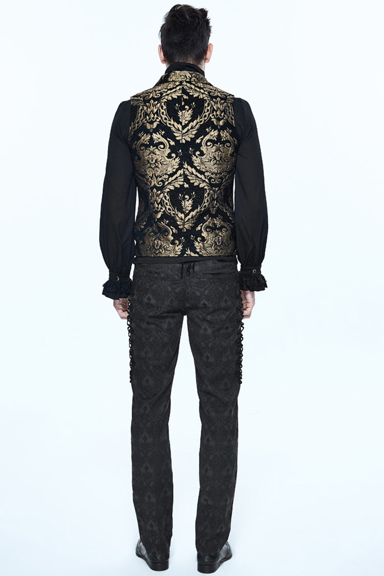Black/gold Short Big Jacquard Pattern Gothic Waistcoat