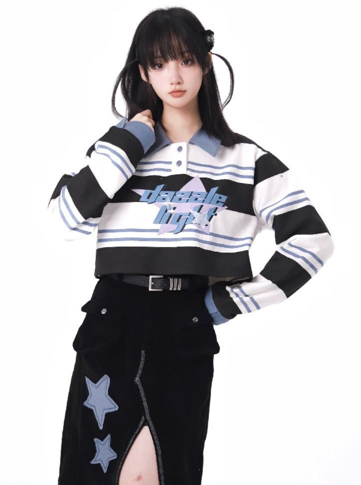Star Striped Top + Asymmetric Skirt + Loose Long Pants
