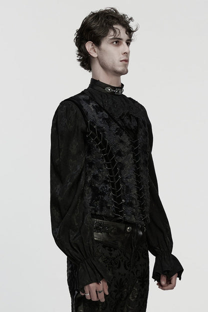 Black V Collar Sleeveless Lace-up Buckle Straps Gothic Vest