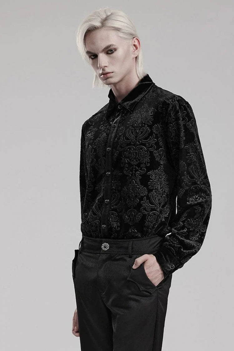 Long Sleeves Embossed Velvet Print Gothic Blouse 2 Colors