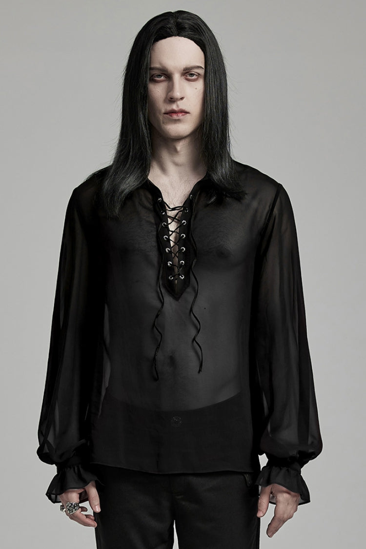 Black Lapel Collar Sheer Gothic Blouse