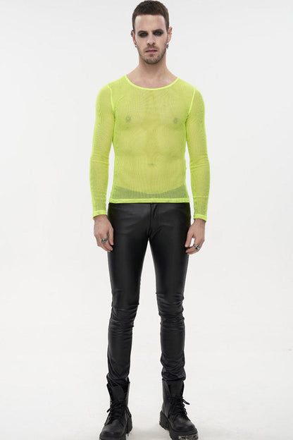 Ellow Gothic Elasticity High Neck Long Sleeve Mesh Shirt