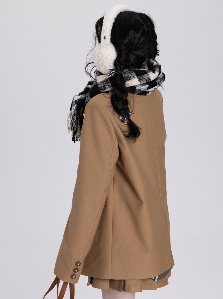 Over College Style Jacket + Pleated Skirt
