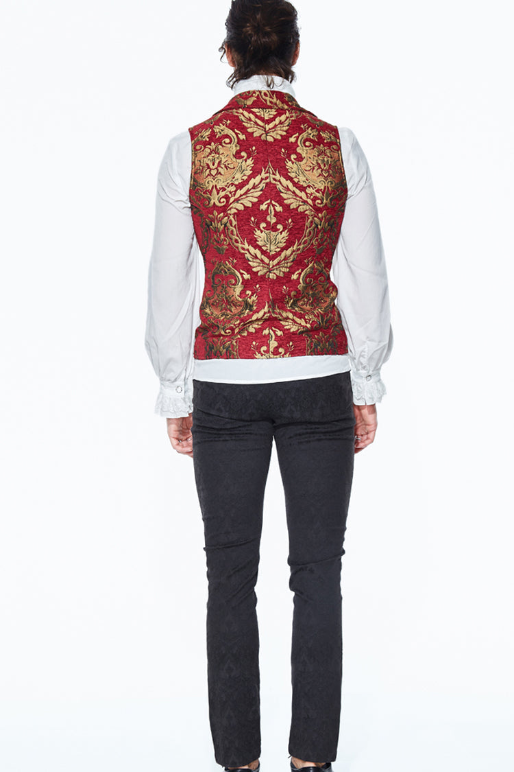 Red/gold Palace Short Big Jacquard Pattern Gothic Waistcoat