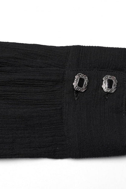 Black Lapel Collar Long Sleeves Metal Buttons Webbing Decoration Gothic Blouse