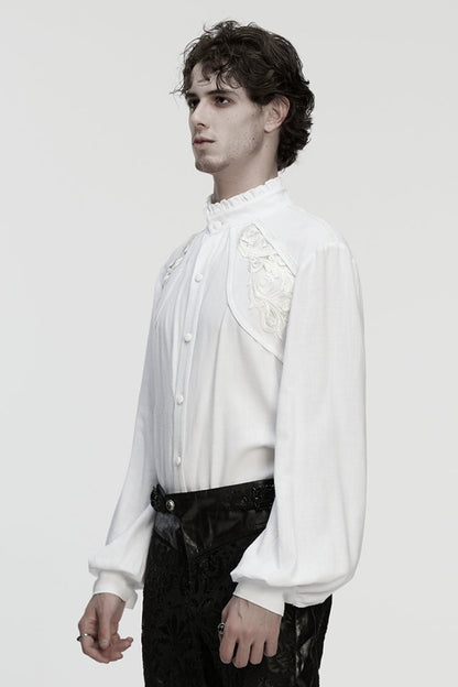 White Stand Collar Long Lantern Sleeves Jacquard Gothic Blouse