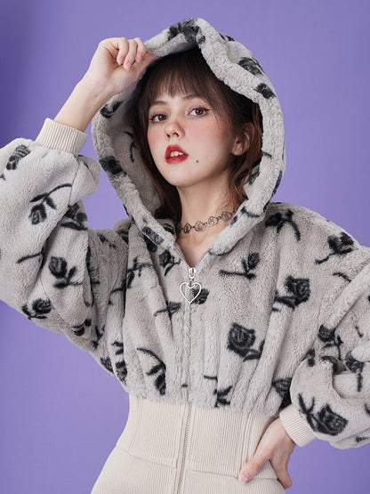 Pure Desire Rose Fur Hoodie Zip Skirt Dress