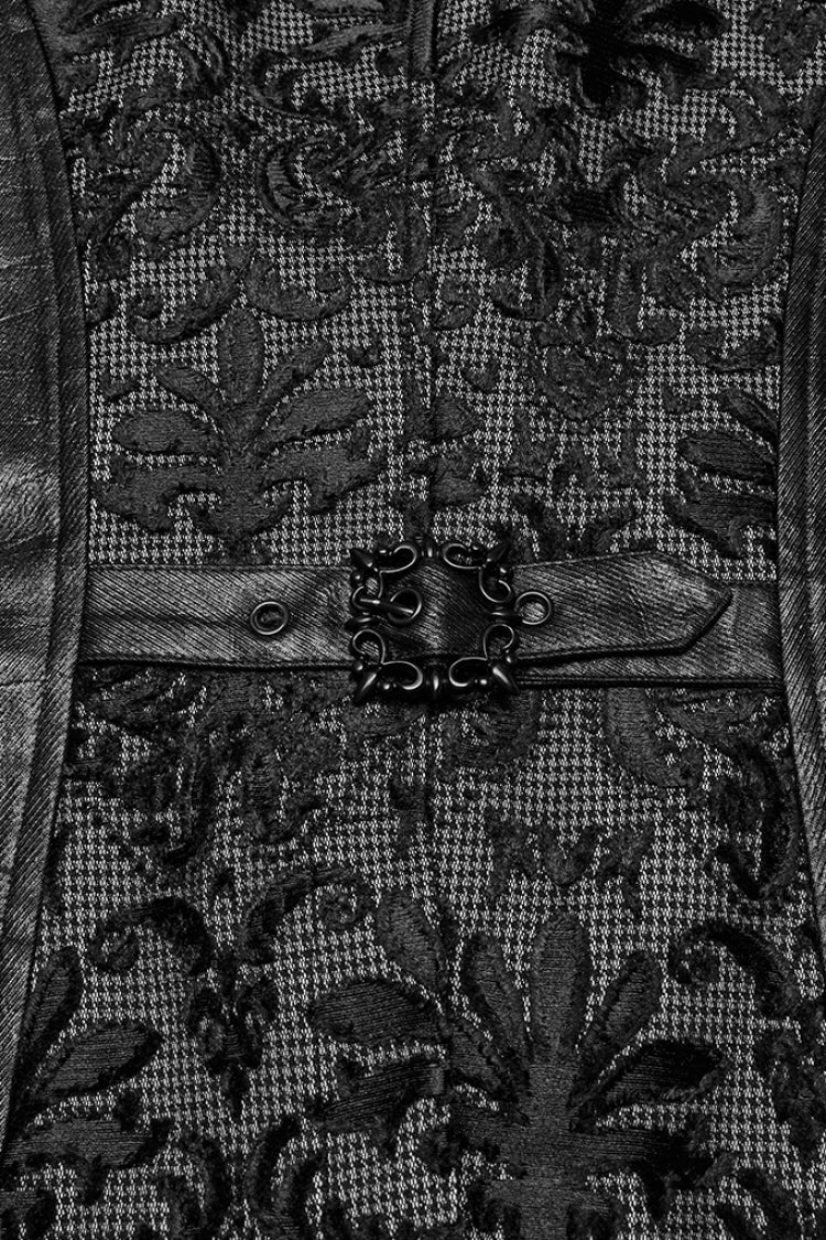 Black V Collar Long Sleeves Embroidery Gothic Vest