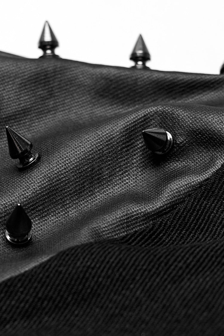 Black Stand Collar Asymmetric Rivet Buckle Punk Faux Leather Harness