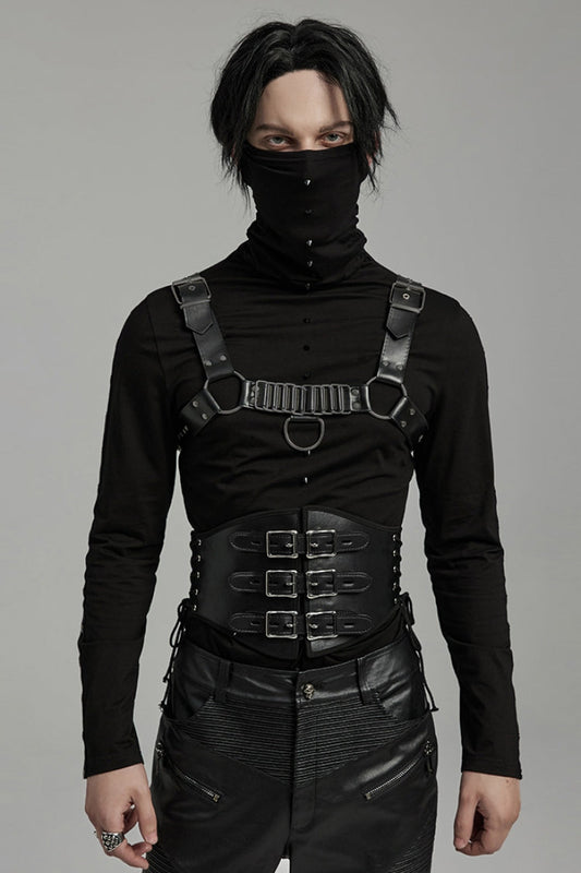 Black Lace-up Double-buckle Punk Girdle