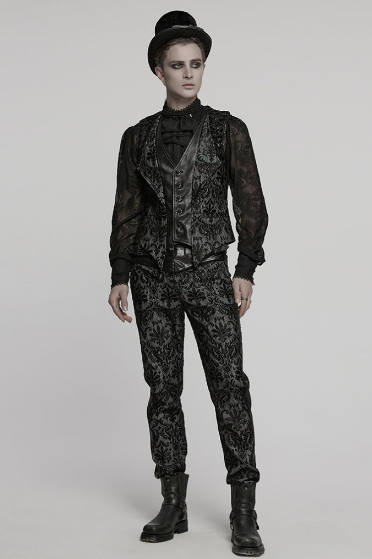 Black V Collar Long Sleeves Embroidery Gothic Vest