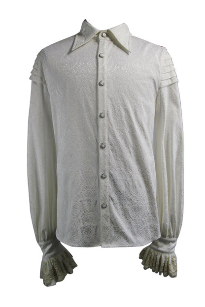 Beige Embroidered Ruffled Sleeves Jacquard Gothic Blouse