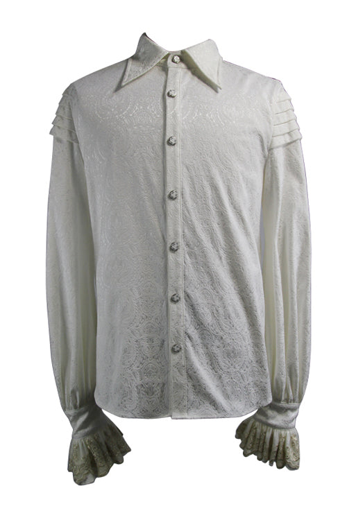 Beige Embroidered Ruffled Sleeves Jacquard Gothic Blouse