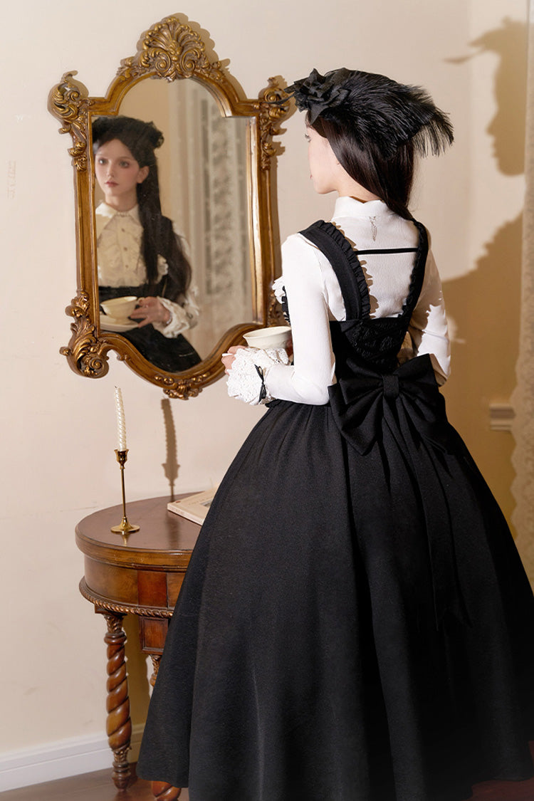 Black [silent Words] Ruffle Bowknot Classic Lolita Jsk Push-up Dress