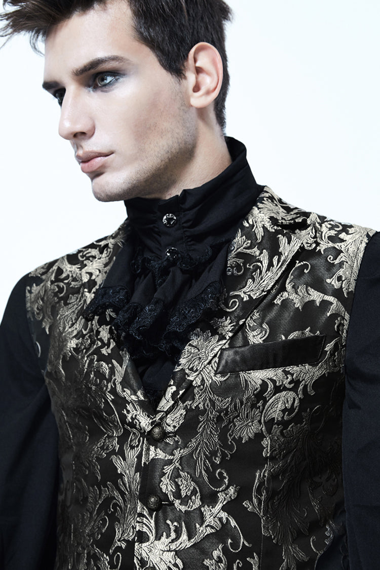 Black/silver Jacquard Printed Button Gothic Vest