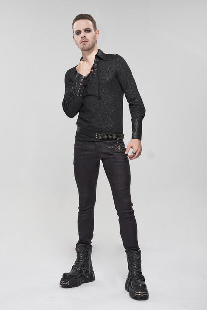 Black Basic Funds Metal Pentagram Crackle Punk Slim Pants