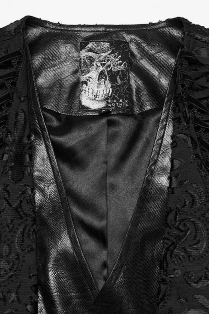 Black Long Sleeves V Collar Embroidery Gothic Vest